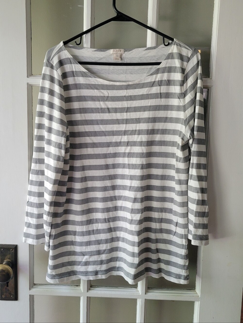 J. Crew Light & White Striped Tee Size Large Casual Minimalist Church Business